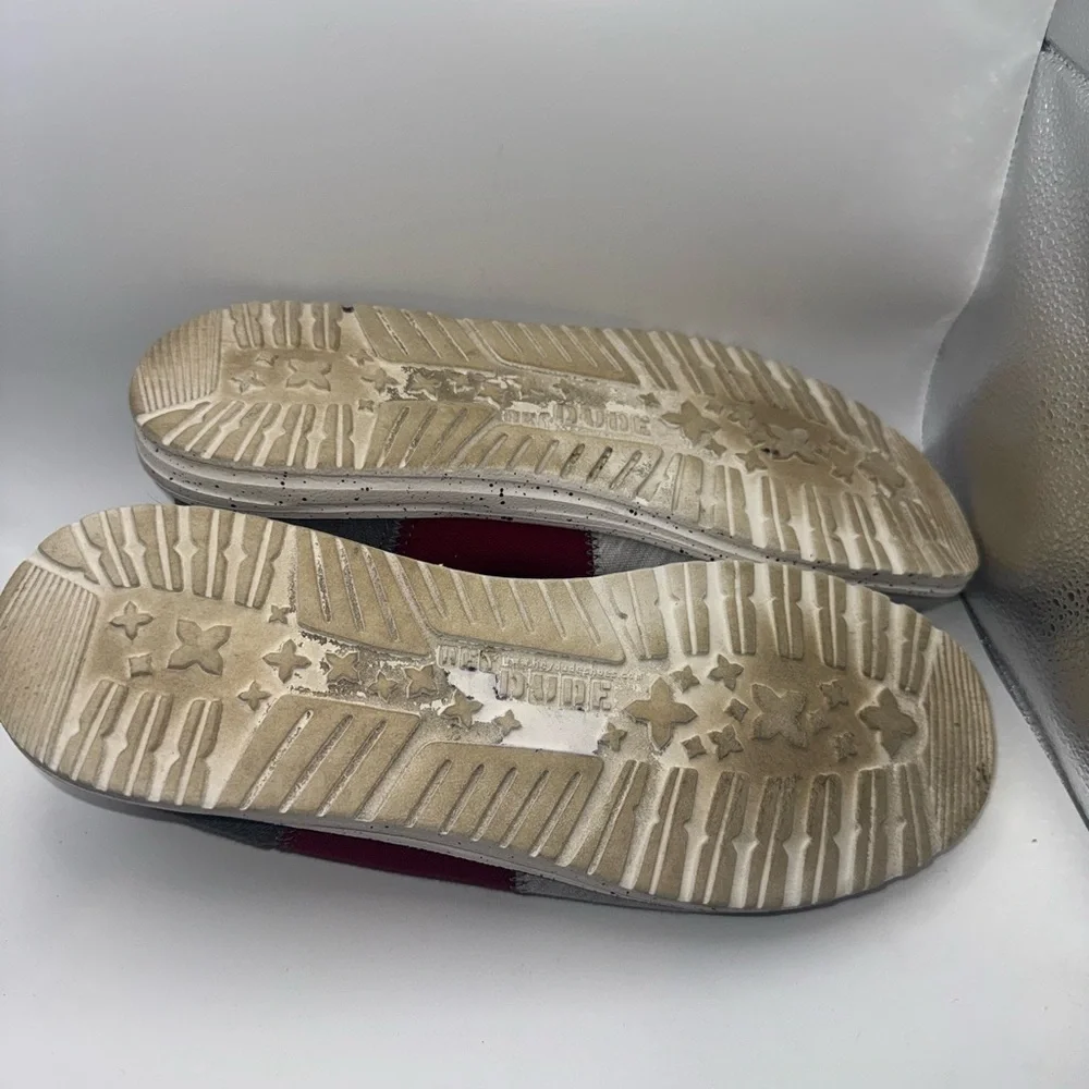Hey Dude Gray and Burgundy Loafers. Size 13